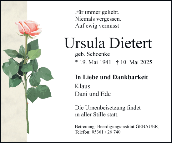 Traueranzeige von Ursula Dietert 