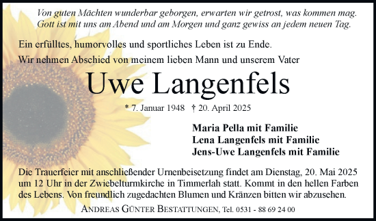 Traueranzeige von Uwe Langenfels 