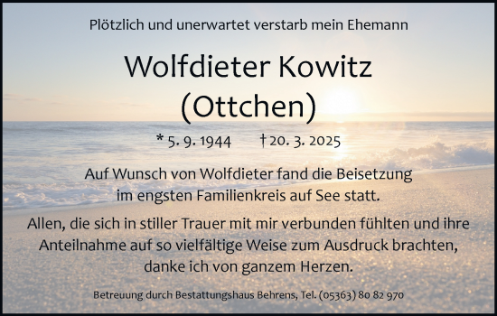 Traueranzeige von Wolfdieter Kowitz 