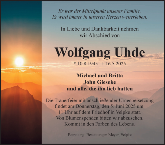 Traueranzeige von Wolfgang Uhde von Helmstedter Nachrichten