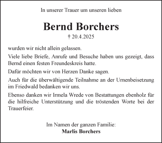 Traueranzeige von Bernd Borchers 