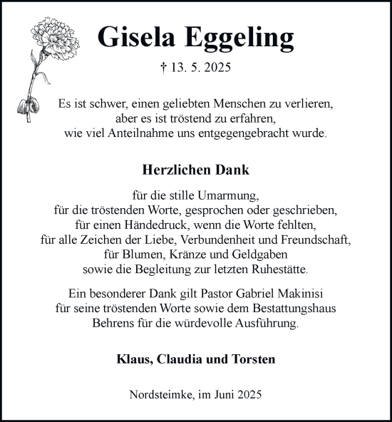 Traueranzeige von Gisela Eggeling 