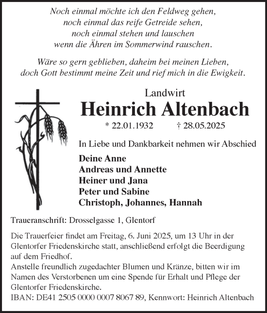 Traueranzeige von Heinrich Altenbach von Helmstedter Nachrichten