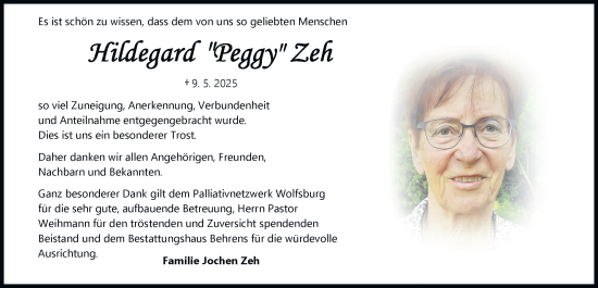 Traueranzeige von Hildegard  Zeh 