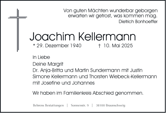 Traueranzeige von Joachim Kellermann 