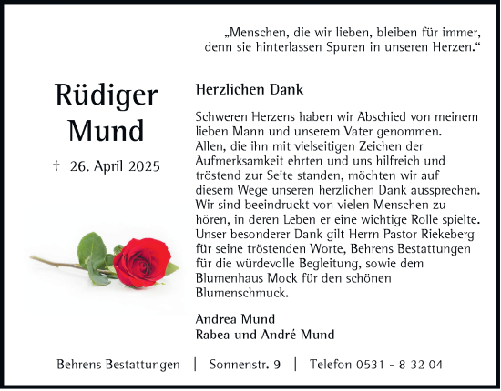 Traueranzeige von Rüdiger Mund 
