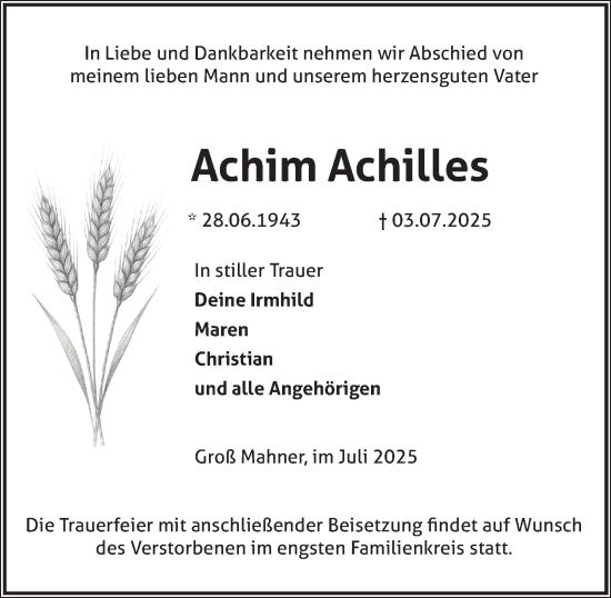 Traueranzeige von Achim Achilles von Salzgitter-Zeitung