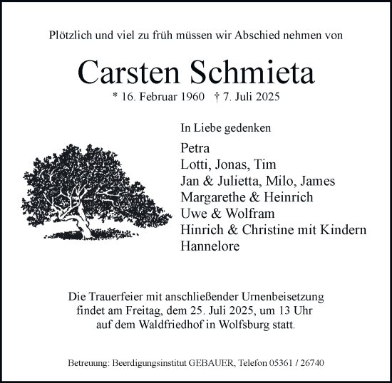 Traueranzeige von Carsten Schmieta 