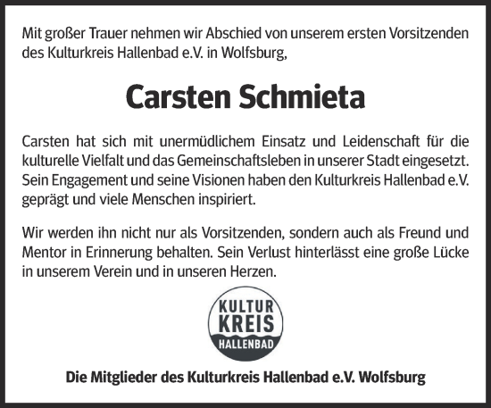 Traueranzeige von Carsten Schmieta 