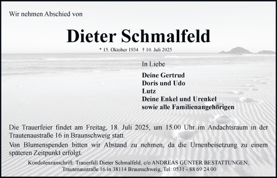 Traueranzeige von Dieter Schmalfeld 