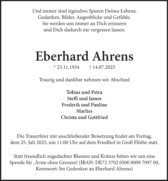 Traueranzeige von Eberhard Ahrens von Salzgitter-Zeitung, Wolfenbütteler Zeitung