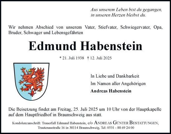 Traueranzeige von Edmund Habenstein 