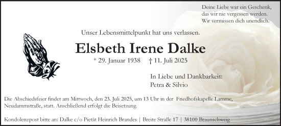 Traueranzeige von Elsbeth Irene Dalke 