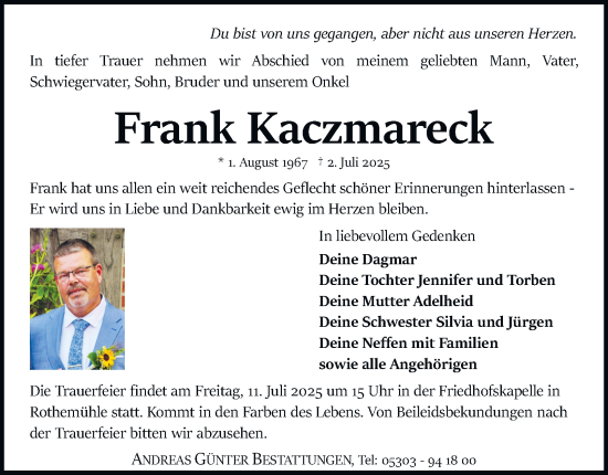 Traueranzeige von Frank Kaczmareck 