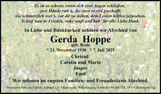 Traueranzeige von Gerda Hoppe 