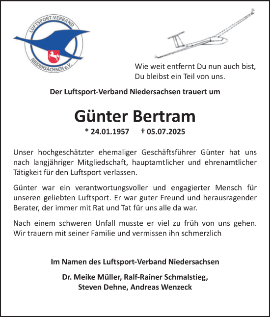 Traueranzeige von Günter Bertram 