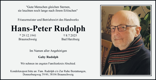 Traueranzeige von Hans-Peter Rudolph 