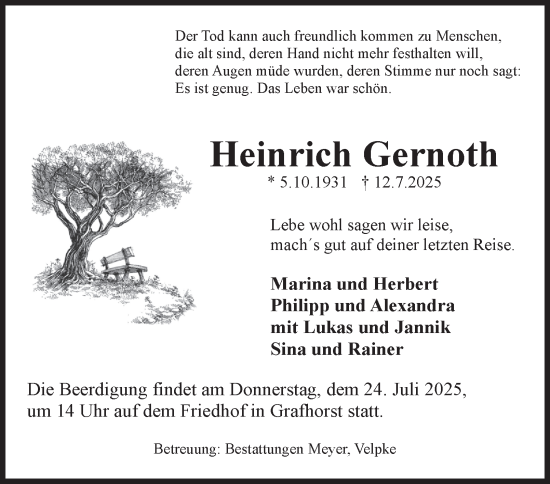Traueranzeige von Heinrich Gernoth von Helmstedter Nachrichten