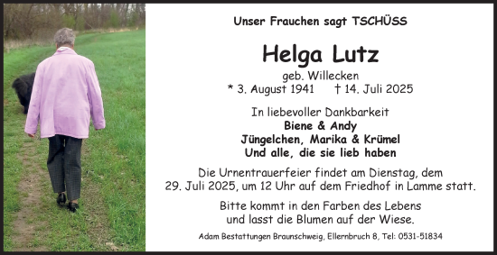 Traueranzeige von Helga Lutz 