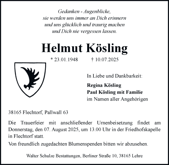 Traueranzeige von Helmut Kösling 