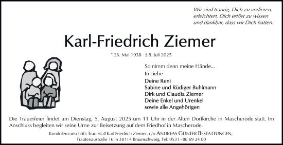 Traueranzeige von Karl-Friedrich Ziemer von Neue Braunschweiger am Samstag