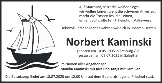 Traueranzeige von Norbert Kaminski von Salzgitter-Zeitung