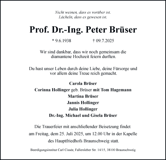 Traueranzeige von Peter Brüser 