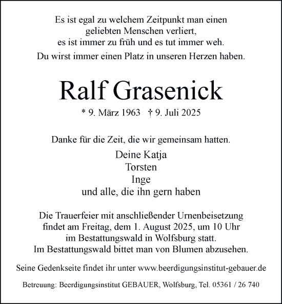 Traueranzeige von Ralf Grasenick 