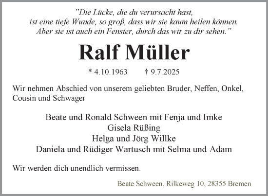 Traueranzeige von Ralf Müller 