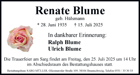 Traueranzeige von Renate Blume 