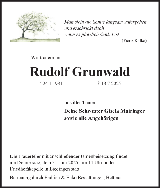 Traueranzeige von Rudolf Grunwald 