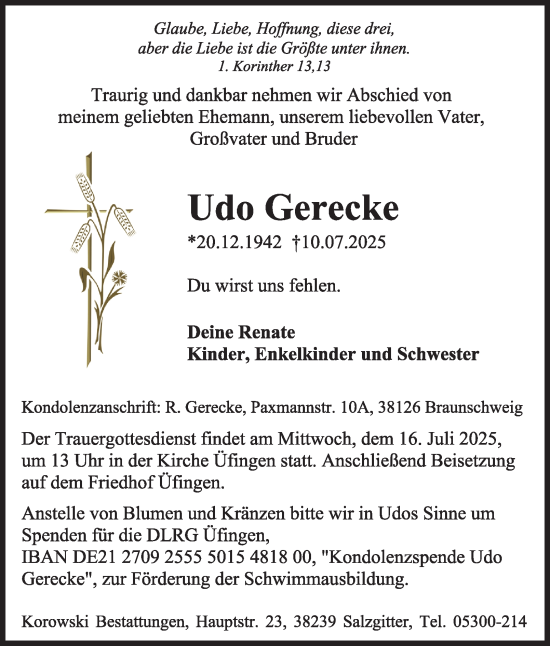 Traueranzeige von Udo Gerecke von Salzgitter-Zeitung