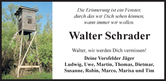 Traueranzeige von Walter Schrader 