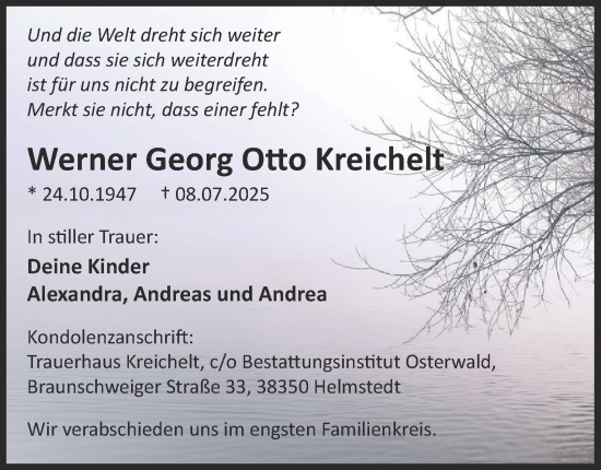 Traueranzeige von Werner Georg Otto Kreichelt 