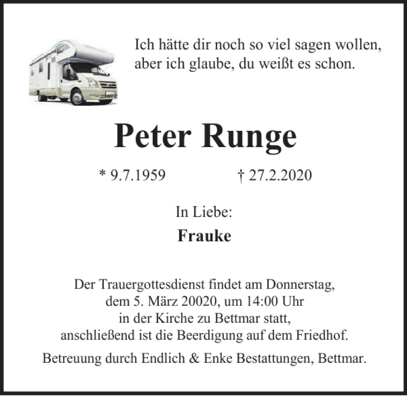  Traueranzeige für Peter Runge vom 29.02.2020 aus Peiner Nachrichten