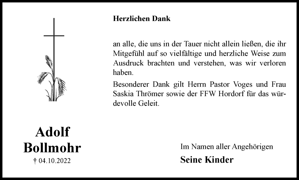  Traueranzeige für Adolf Bollmohr vom 05.11.2022 aus Wolfenbütteler Zeitung