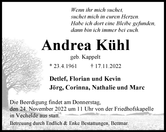 Traueranzeige von Andrea Kühl von Braunschweiger Zeitung