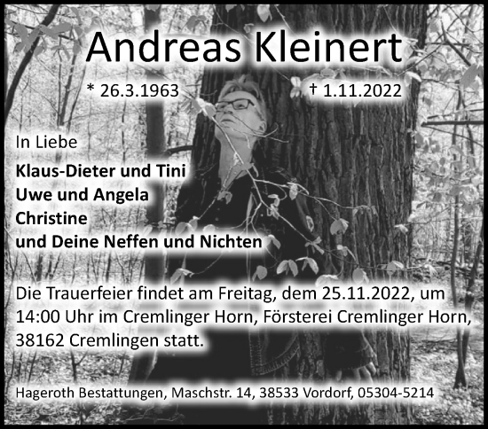 Traueranzeige von Andreas Kleinert von Helmstedter Nachrichten