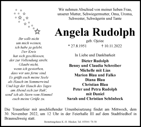 Traueranzeige von Angela Rudolph von Braunschweiger Zeitung