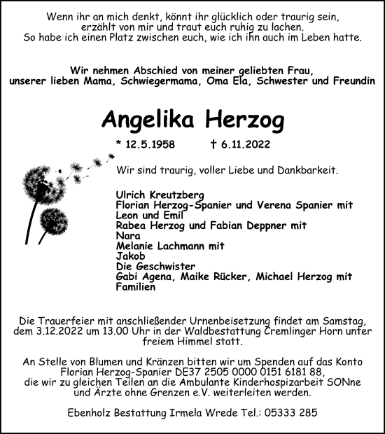 Traueranzeige von Angelika Herzog von Braunschweiger Zeitung