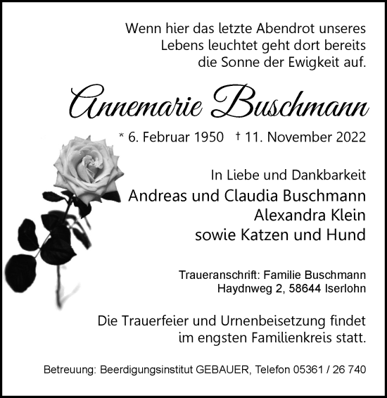 Traueranzeige von Annemarie Buschmann von Wolfsburger Nachrichten