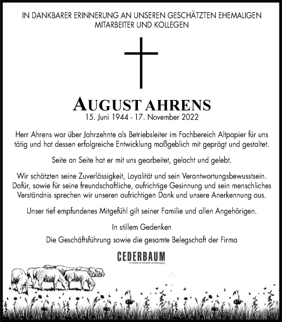 Traueranzeige von August Ahrens von Braunschweiger Zeitung