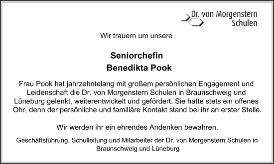 Traueranzeige von Benedikta Pook von Braunschweiger Zeitung
