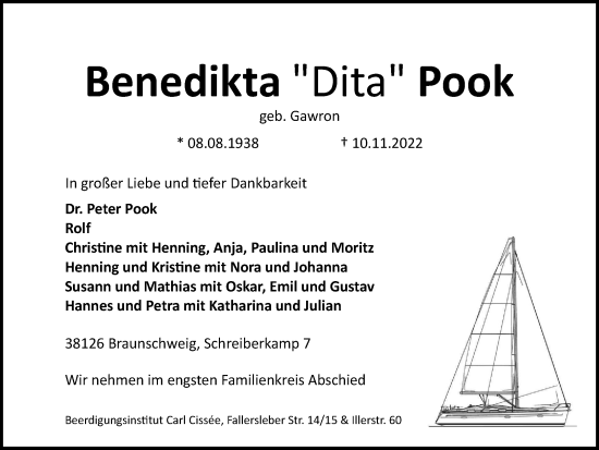 Traueranzeige von Benedikta Pook von Braunschweiger Zeitung
