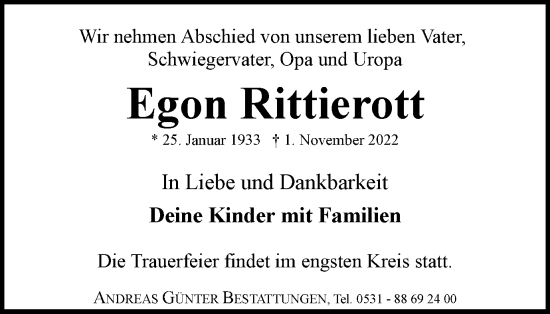 Traueranzeige von Egon Rittierott von Braunschweiger Zeitung