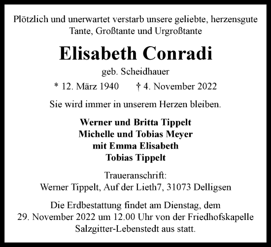 Traueranzeige von Elisabeth Conradi von Salzgitter-Zeitung