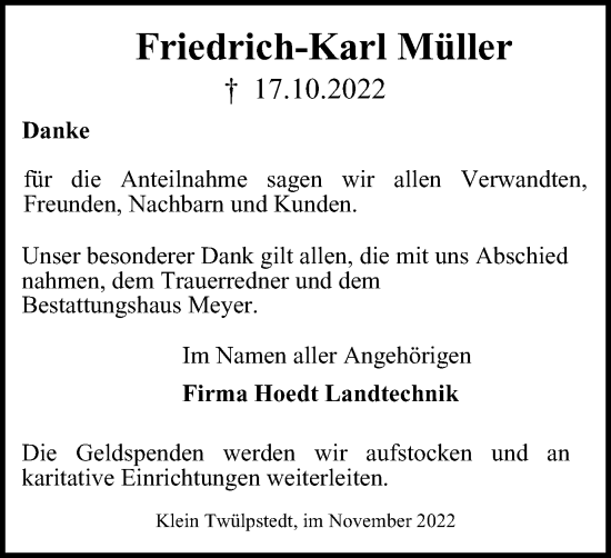 Traueranzeige von Friedrich-Karl Müller von Helmstedter Nachrichten