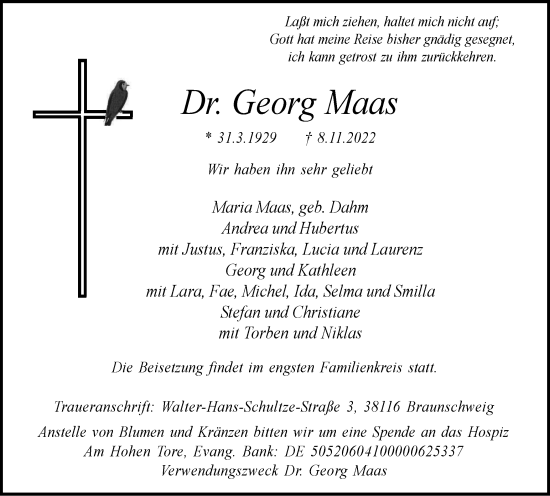Traueranzeige von Georg Maas von Braunschweiger Zeitung