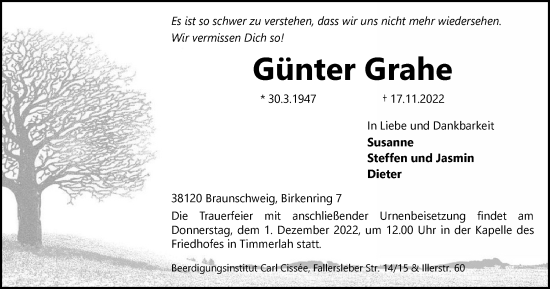 Traueranzeige von Günter Grahe von Braunschweiger Zeitung