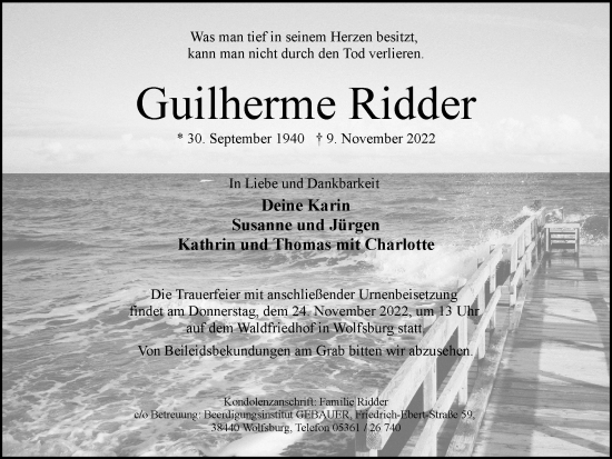 Traueranzeige von Guilherme Ridder von Wolfsburger Nachrichten